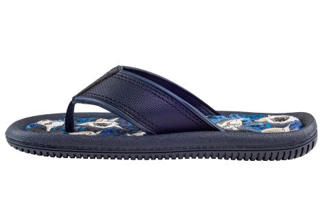 Capelli New York Boys Shiny Ocean Sharks Printed Faux Leather Flip Flop