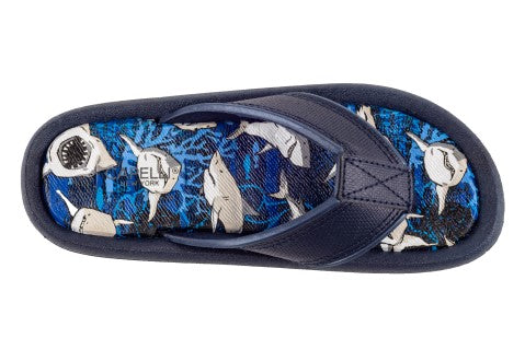 Capelli New York Boys Shiny Ocean Sharks Printed Faux Leather Flip Flop