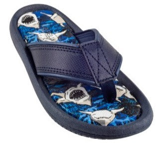 capelli new york Boys Shiny Ocean Sharks Printed Faux Leather Flip Flop