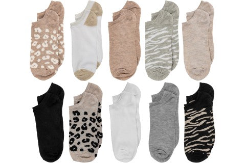 Capelli New York Capelli New York Animal Print 10 Pack No Show Socks With Claw Clip