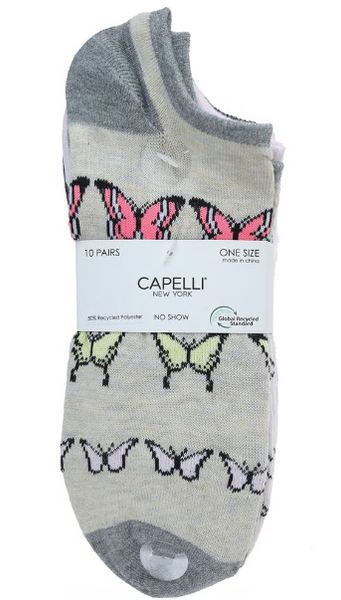 Capelli New York Butterflies 10 Pack No Show Socks