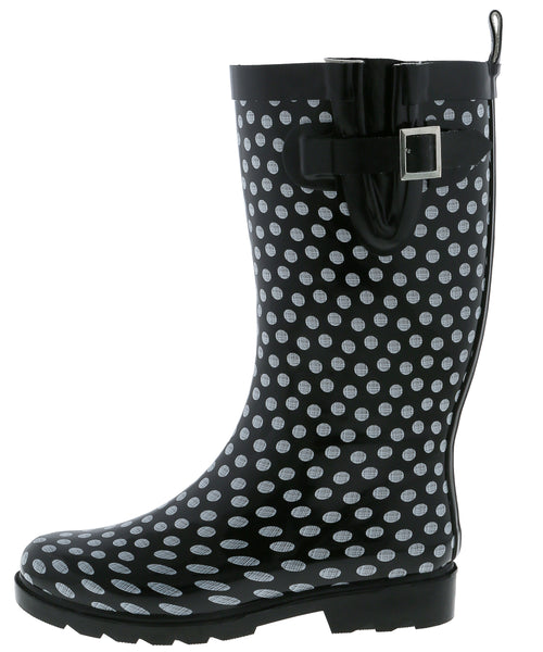 Capelli New York Ladies Dots Tall Rubber Rain Boot