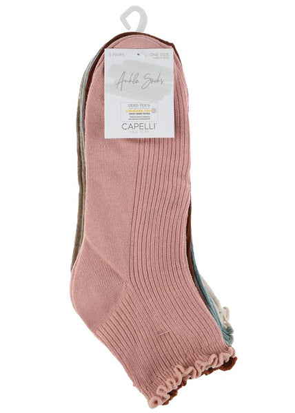 Capelli New York Ribbed Lettuce Edge Ankle Socks
