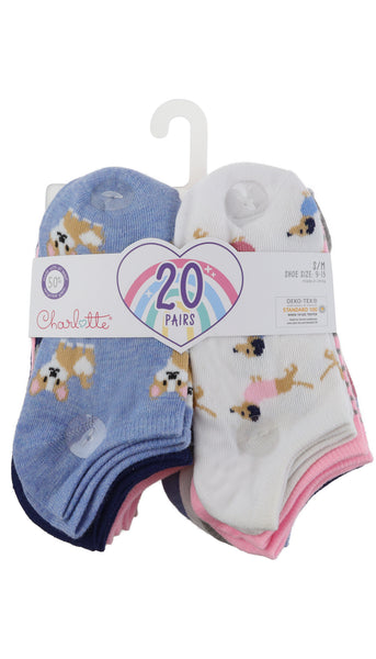 Capelli New York Charlotte Girls Dogs 20pk No Show Socks