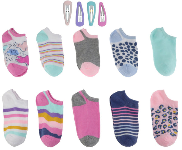capelli new york Charlotte Girls Mixed Pattern Recycled 10 Pack No Show Socks with Bonus Snap Clips capelli new york Charlotte Girls Mixed Pattern Recycled 10 Pack No Show Socks with Bonus Snap Clips