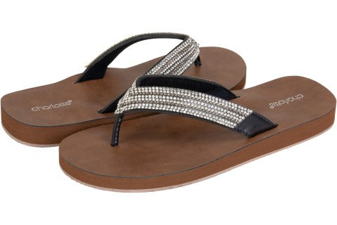 Capelli New York Charlotte Ladies Faux Leather Fashion Flip Flops