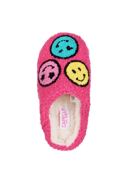 Capelli New York Girl Faux Berber Scuff With Smiley Face Applique