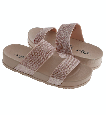 Capelli New York Girls Blush Glitter Double Strap Slip-On Sandal