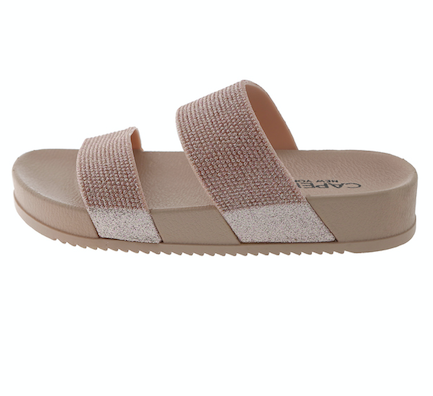 Capelli New York Girls Blush Glitter Double Strap Slip-On Sandal