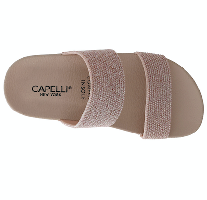 Capelli New York Girls Blush Glitter Double Strap Slip-On Sandal