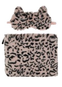 Capelli New York Girls Cheetah Fur Pouch & Eye Mask Set