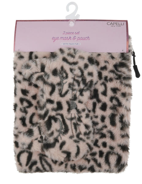capelli new york Girls Cheetah Fur Pouch & Eye Mask Set