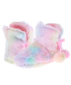 Capelli New York Girls Faux Fur Rainbow Pastel Slipper Bootie