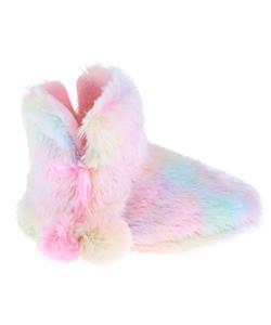 Capelli New York Girls Faux Fur Rainbow Pastel Slipper Bootie