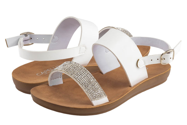 Capelli New York Girls Faux Leather With Rhinestone Trim And Ankle Strap Sandal
