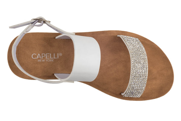 Capelli New York Girls Faux Leather With Rhinestone Trim And Ankle Strap Sandal