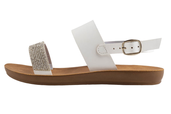 Capelli New York Girls Faux Leather With Rhinestone Trim And Ankle Strap Sandal