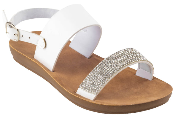 capelli new york Girls Faux Leather with Rhinestone Trim and Ankle Strap Sandal