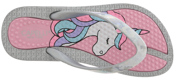 Capelli New York Girls Glitter Upper Unicorn Flip Flop