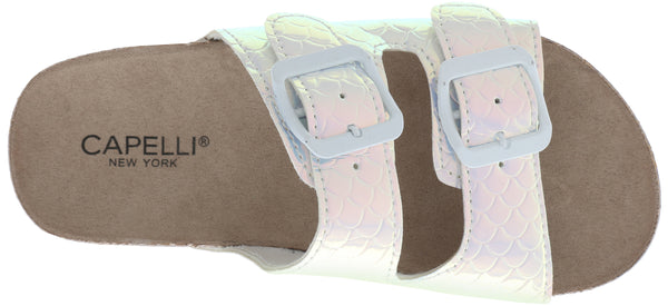 Capelli New York Girls Holographic Mermaid Double Strap Slip-On Sandal