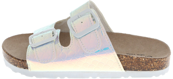 Capelli New York Girls Holographic Mermaid Double Strap Slip-On Sandal