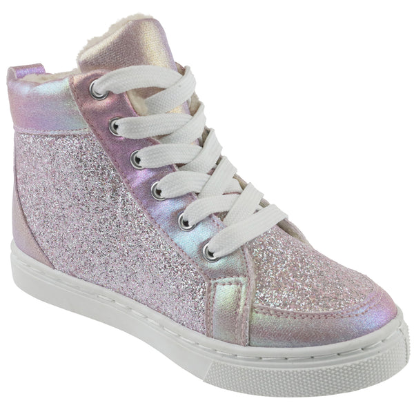 capelli new york Girls Iridescent Faux Leather Lined High-Top Sneaker