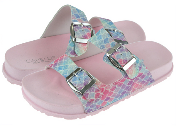 Capelli New York Girls Mermaid Scale Glitter Double Strap Sandals
