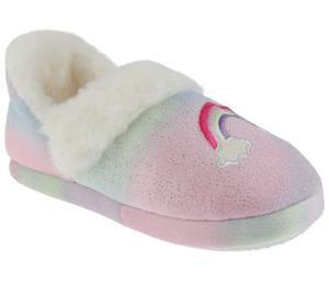 capelli new york Girls Multi Color Soft Boa Slipper with Rainbow Embroidery