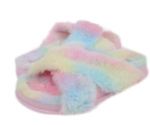 Capelli New York Girls Multi Faux Fur Criss Cross Slide