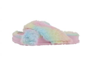 Capelli New York Girls Multi Faux Fur Criss Cross Slide