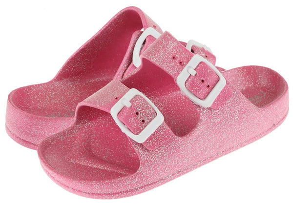 Capelli New York Girls Pink Shimmer Double Strap Slip-On Sandal