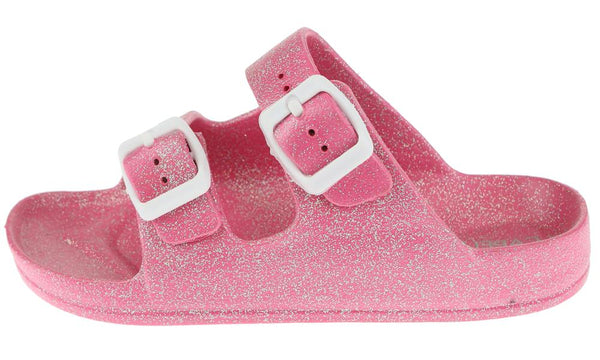 Capelli New York Girls Pink Shimmer Double Strap Slip-On Sandal