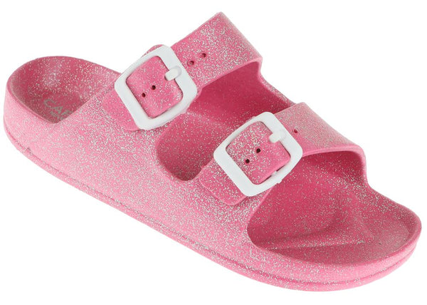 capelli new york Girls Pink Shimmer Double Strap Slip-On Sandal