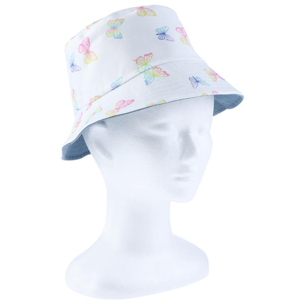 Capelli New York Girls Reversible Printed Butterfly And Chambray Bucket Hat