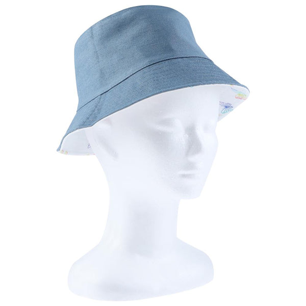 Capelli New York Girls Reversible Printed Butterfly And Chambray Bucket Hat