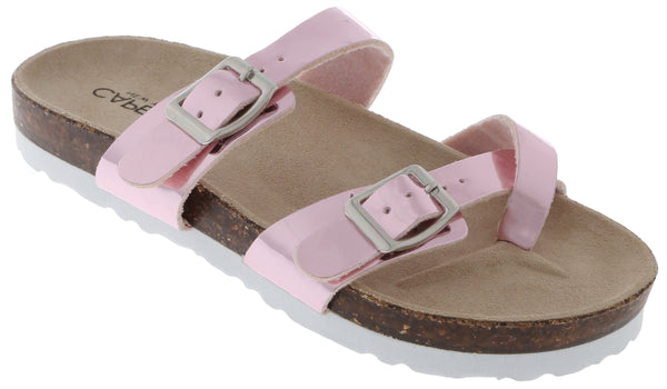 capelli new york Girls Shiny Metallic Criss Cross Double Strap Slip-On Sandal