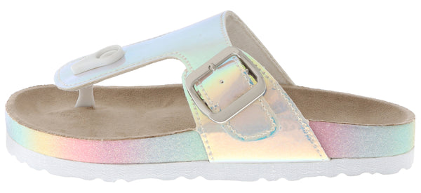 Capelli New York Girls Shiny Metallic Faux-Leather T-Strap Flip Flop