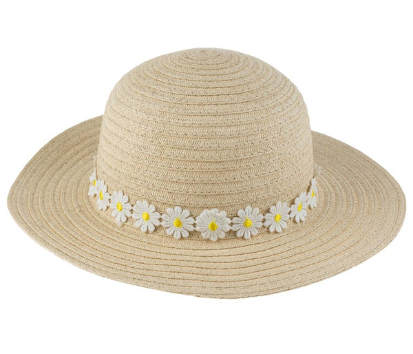 Capelli New York Girls Short Brim Floppy Hat With Metallic & Daisy Ribbon