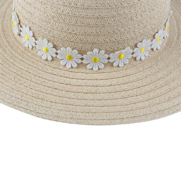 Capelli New York Girls Short Brim Floppy Hat With Metallic & Daisy Ribbon