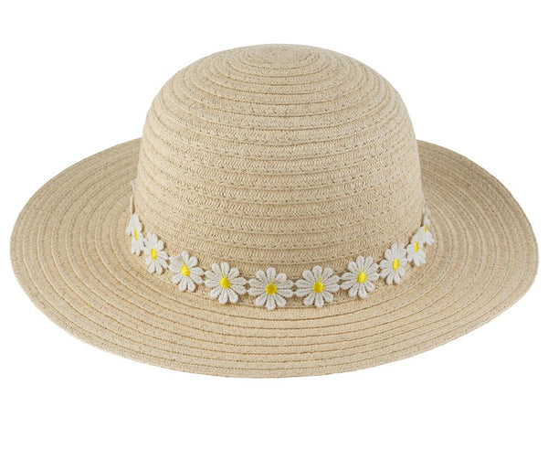 capelli new york Girls Short Brim Floppy Hat with Metallic & Daisy Ribbon