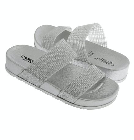 Capelli New York Girls Silver Glitter Double Strap Slip-On Sandal
