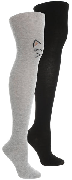 capelli new york Girls Sweet Kitty & Solid 2 Pack Sweater Knit Full Tights