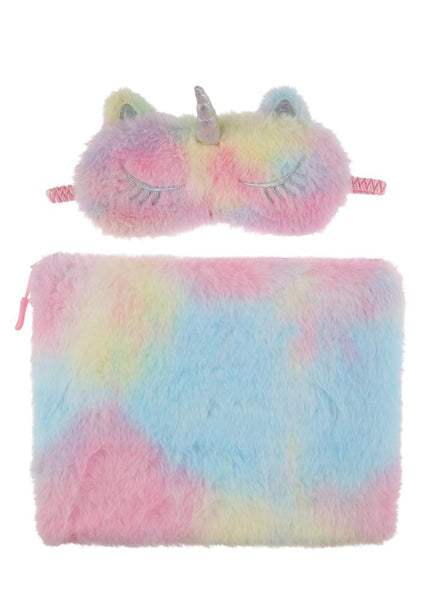 Capelli New York Girls Tie-Dye Fur Pouch With Unicorn Eye Mask