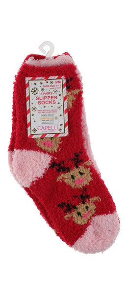 Capelli New York Holdiay Reindeer 3pk Cozy Slipper Socks