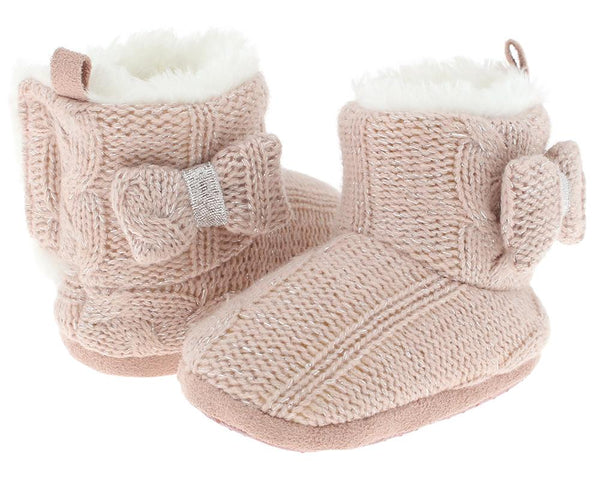 Capelli New York Infant Metallic Knit Boot With Bow Trim
