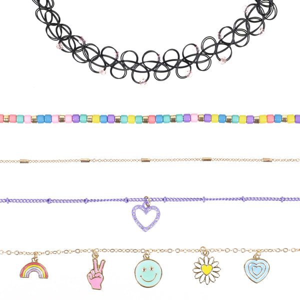 Capelli New York Kid's 5pc Mixed Choker And Layered Necklace Set