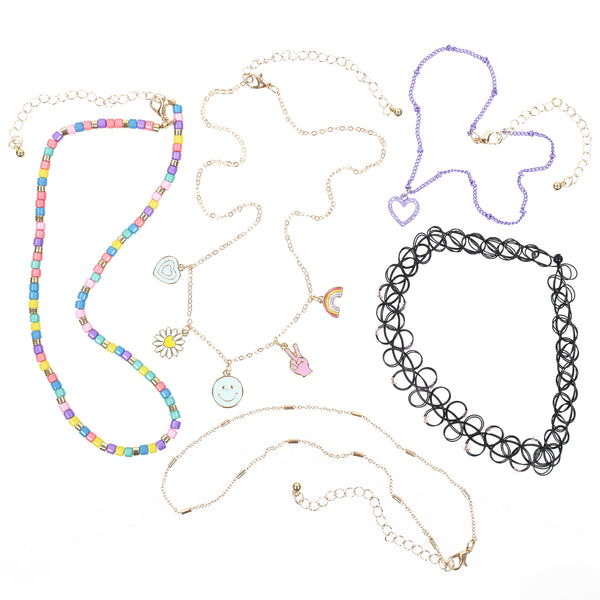 Capelli New York Kid's 5pc Mixed Choker And Layered Necklace Set