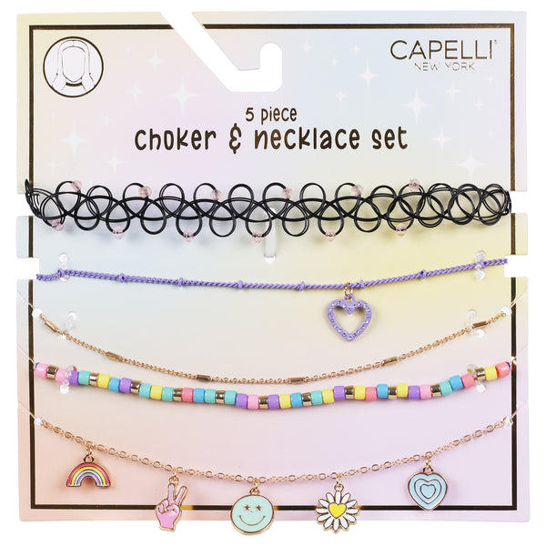 capelli new york Kid's 5pc Mixed Choker and Layered Necklace Set