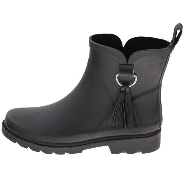 Capelli New York Ladies All Over Matte Short Rain Boot With Side Metal Trim And Tonal Tassel