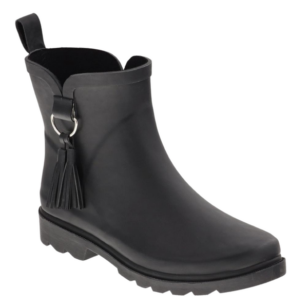 capelli new york Ladies All Over Matte Short Rain Boot with Side Metal Trim and Tonal Tassel